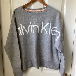 CALVIN KLEIN: performance heather gray cropped sweatshirt, L